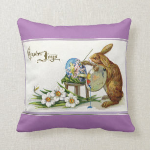 Vintage Painting Easter Rabbit Cushion