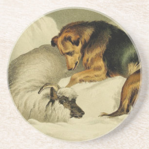 Vintage Painting: German Shepherd in the Snow Coaster