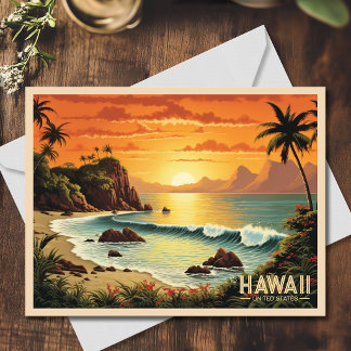 Vintage Painting Hawaii Beach Tropical Paradise Postcard
