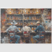 Vintage Painting Men at Western Saloon Decoupage