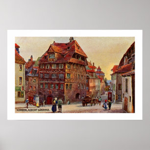 Vintage painting Nürnberg Albrecht Dürer house a Poster