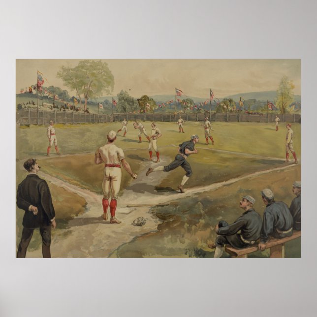 Vintage Painting of a Baseball Game (1887) Poster (Front)