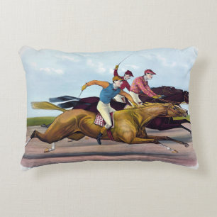 Vintage Painting Of A Horse Race Scene, Horses Decorative Cushion