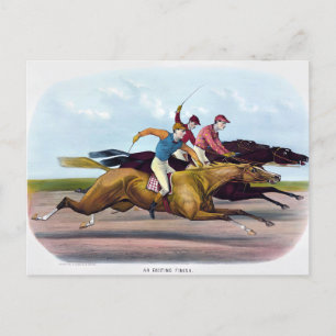 Vintage Painting Of A Horse Race Scene, Horses Postcard