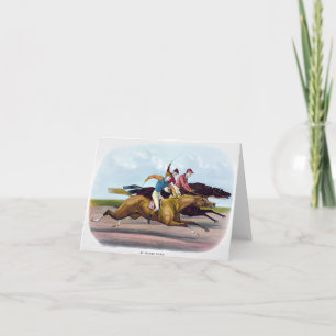 Vintage Painting Of A Horse Race Scene, Horses Thank You Card