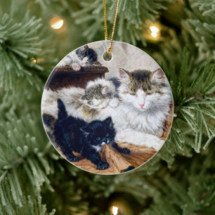 Vintage Painting of Cats by Ronner Knip • 2 Sided Ceramic Ornament