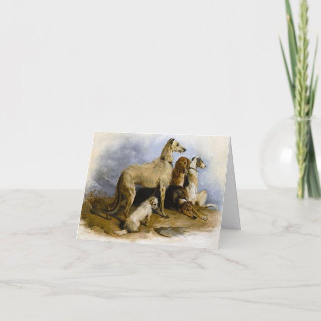 Vintage painting of five cute dogs card (Front)