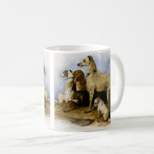 Vintage painting of five cute dogs coffee mug