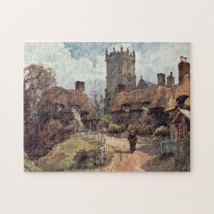 Vintage Painting of Godshill, Isle of Wight Jigsaw Puzzle