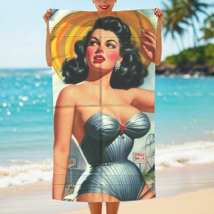 Vintage Painting Pin Up Beach Towel