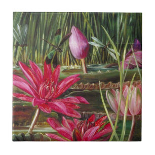 Vintage Painting Pink Blossoms Flowers Ceramic Tile