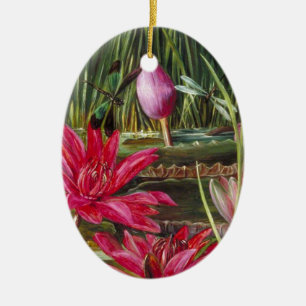 Vintage Painting Pink Blossoms Flowers Ceramic Tree Decoration