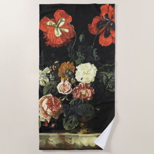 Vintage painting Still Life with Flowers Beach Towel