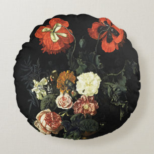 Vintage painting Still Life with Flowers Round Cushion