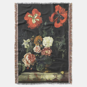 Vintage painting Still Life with Flowers Throw Blanket