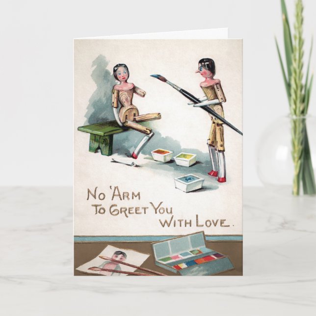 Vintage Painting Wooden Dolls Holiday Card (Front)