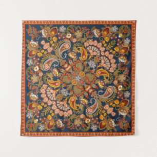 Vintage paisley bandanna print,  silk neck scarf o tapestry