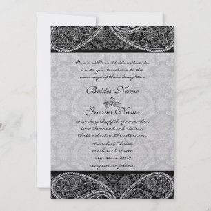 Vintage Paisley Black Damask Weddings Invitation