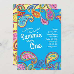 Vintage Paisley Colourful 1st Birthday Invitations