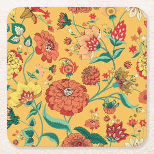 Vintage Paisley Floral Garden Square Paper Coaster