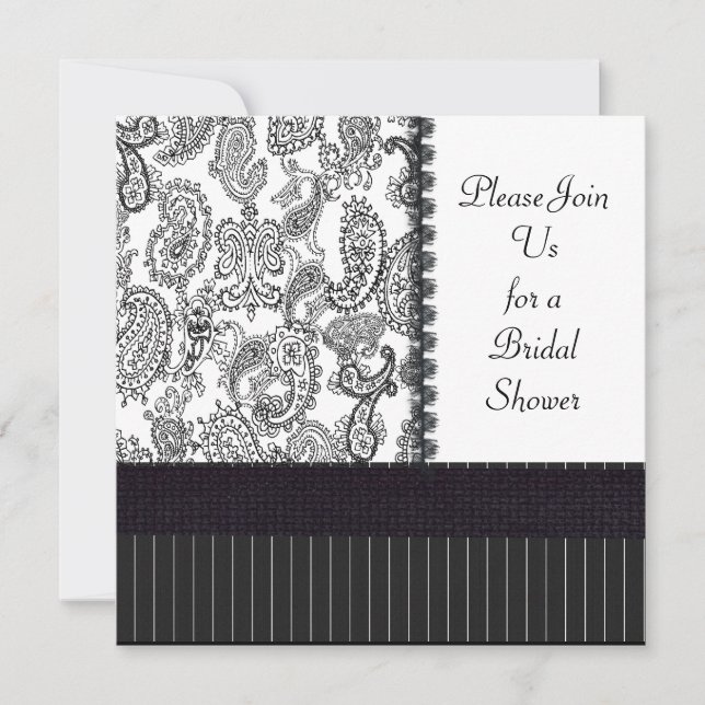 Vintage Paisley Hatbox Black White Bridal Shower Invitation (Front)