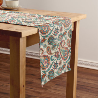 Vintage Paisley in Red Teal Cream Long Table Runner