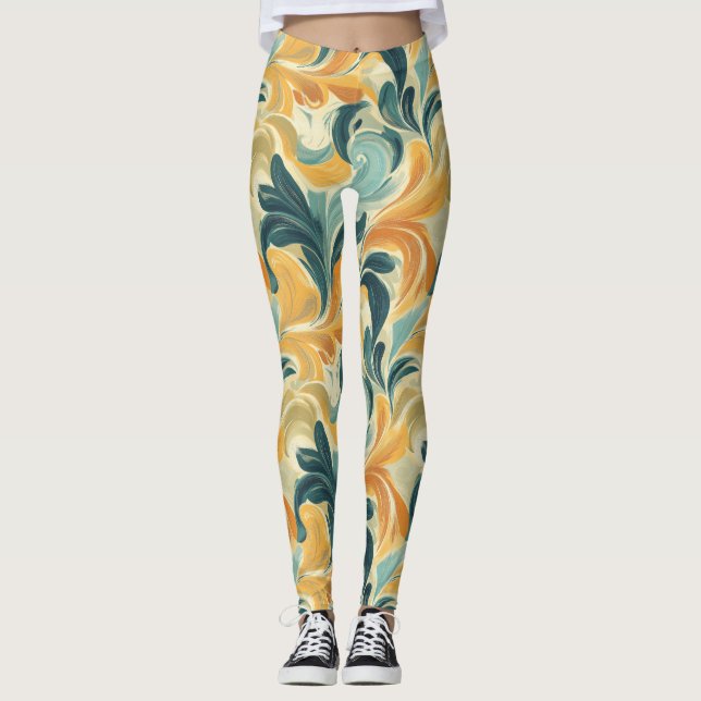 Vintage Paisley-Inspired Leaf Pattern (1) Leggings (Front)