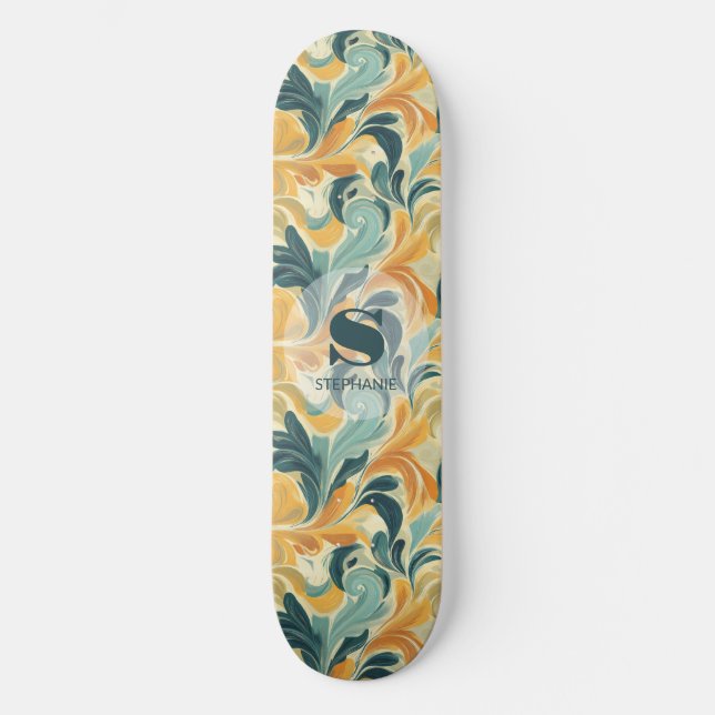 Vintage Paisley-Inspired Leaf Pattern (1) Skateboard (Front)