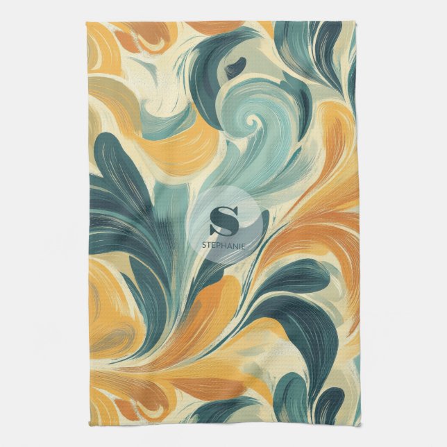 Vintage Paisley-Inspired Leaf Pattern (1) Tea Towel (Vertical)