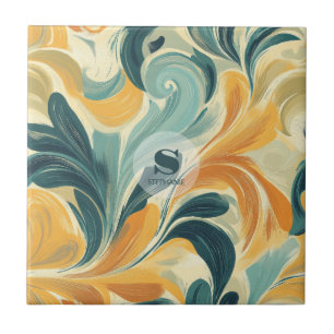 Vintage Paisley-Inspired Leaf Pattern Ceramic Tile
