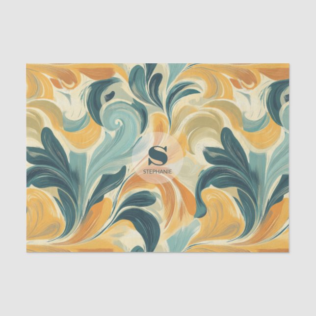 Vintage Paisley-Inspired Leaf Pattern Tissue Paper (Front)