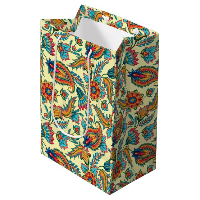 Vintage Paisley Pattern On Yellow Large Gift Bag (Front Angled)