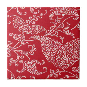 Vintage Paisley Red Ceramic Tile