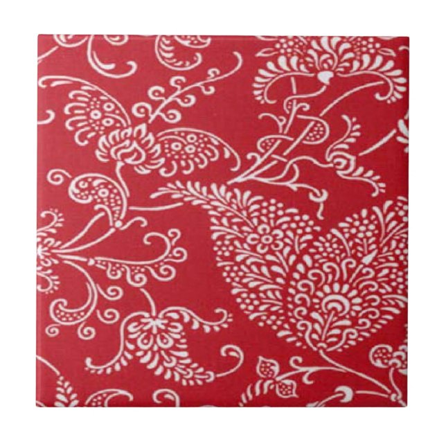 Vintage Paisley Red Ceramic Tile (Front)