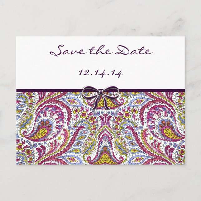 Vintage Paisley Save The Date Announcement Postcard (Front)