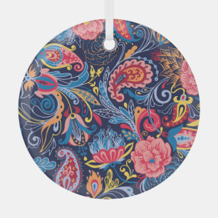 Vintage Paisley Seamless Pattern Design Glass Tree Decoration