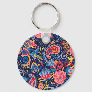 Vintage Paisley Seamless Pattern Design Key Ring