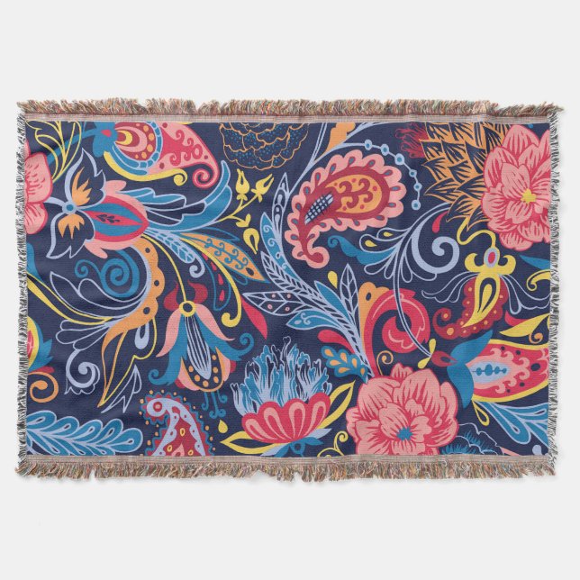 Vintage Paisley Seamless Pattern Design Throw Blanket (Front)