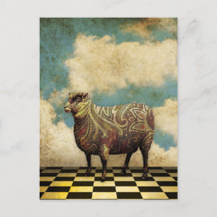 Vintage Paisley Sheep in Brown Postcard