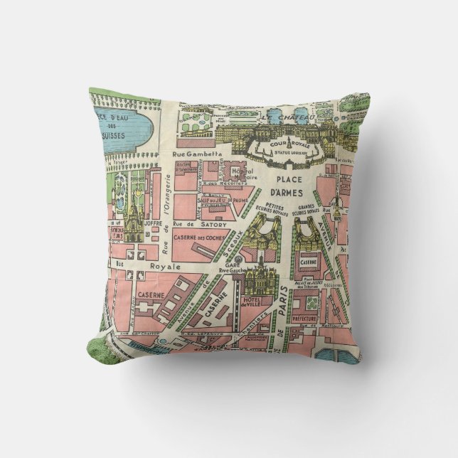 Vintage Palace of Versailles Map Cushion (Front)