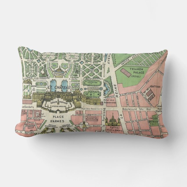 Vintage Palace of Versailles Map Lumbar Cushion (Front)