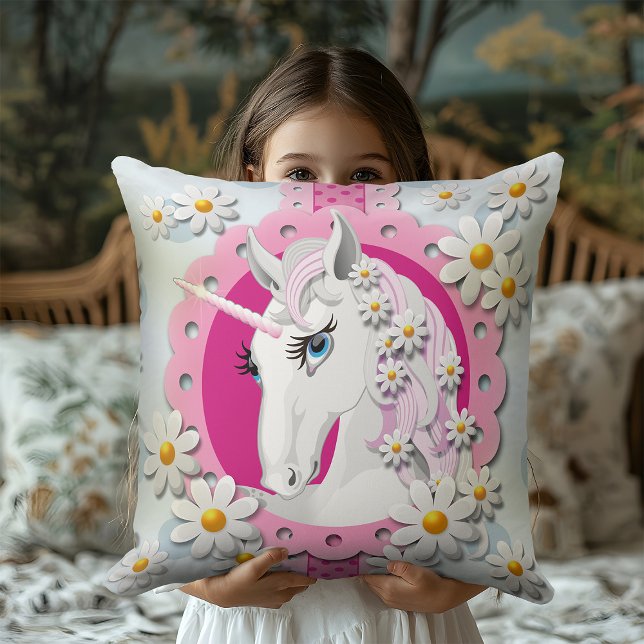 Vintage Pale Blue Unicorn and Daisies Pattern Cushion (Creator Uploaded)