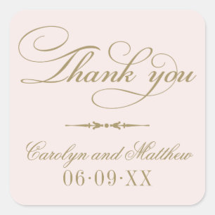 Vintage Pale Pink and Antique Monogram Thank You Square Sticker