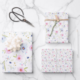 Vintage Pale Pink Blue Floral Pretty Flowers Wrapping Paper Sheet