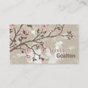 Vintage pale pink flowers floral grunge taupe business card
