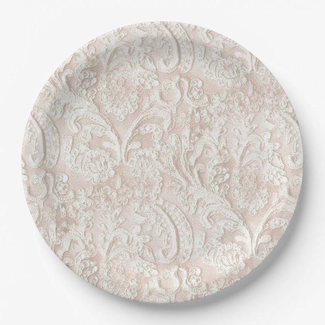 Vintage Pale Pink Lace Paper Plate (Front)