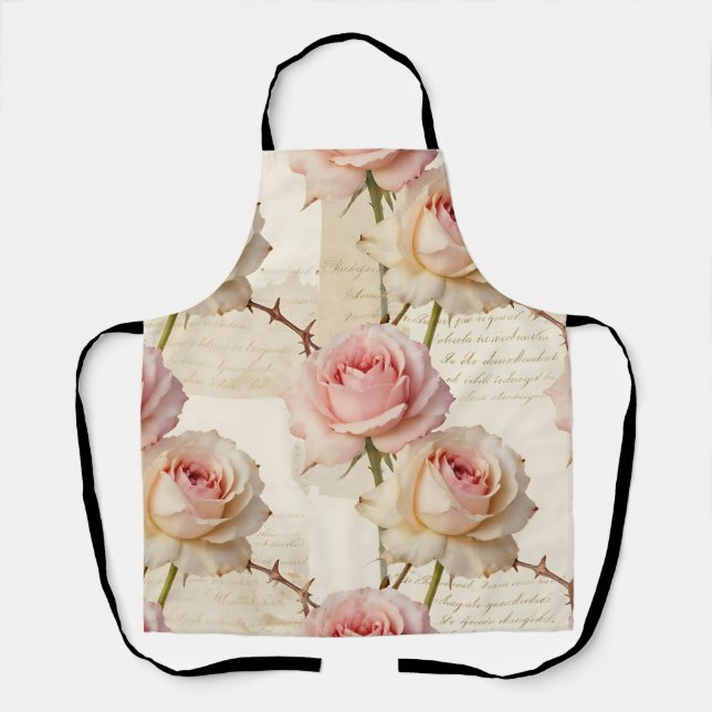 Vintage Pale Pink Rose Script Pattern Apron (Front)