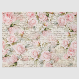 Vintage Pale Pink Roses Old Letter Decoupage Tissue Paper