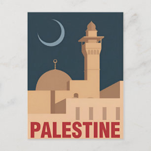 Vintage Palestine Travel watercolor retro Postcard