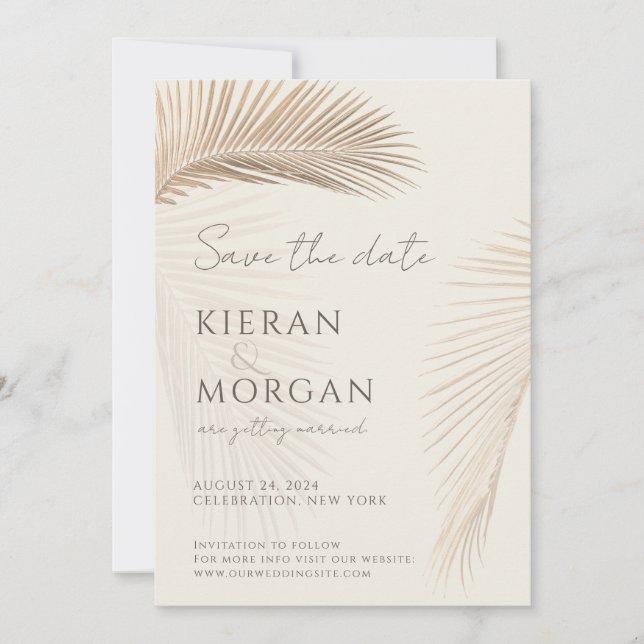 Vintage Palm Line Art Save the Date Invitation (Front)